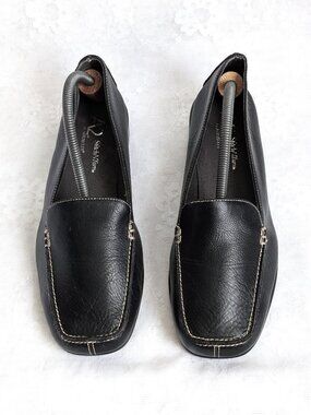 NEW Aerosoles A2 Stitch 'N Turn Gondola Black Faux Leather Loafers Shoes Size 9W
